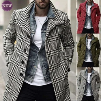 Модное брендовое мужское пальто, Весенне-осеннее Новое европейское и американское модное клетчатое пальто с лацканами, пальто средней длины