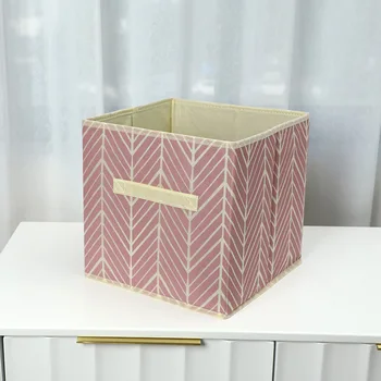 Jul2986 Складной тканевый ящик для хранения хозяйственных товаров без покрытия из хлопка и льна