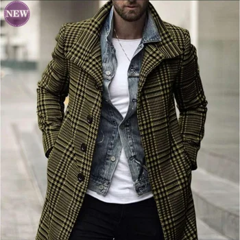 Модное брендовое мужское пальто, Весенне-осеннее Новое европейское и американское модное клетчатое пальто с лацканами, пальто средней длины