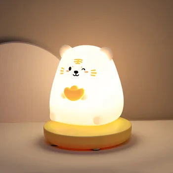 Панда Медведь светодиодный Ночник Для детей детская USB Перезаряжаемая Мультяшная спальня с животными, сенсорная ночная лампа для подарков