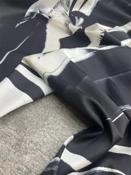 Эластичная шелковая ткань, черно-белое платье-рубашка с нерегулярным принтом, Дизайнерская швейная ткань