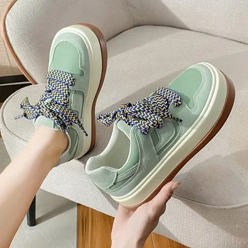 Вулканизированная обувь для женщин, Женские Дизайнерские Неуклюжие кроссовки на платформе, Модная Повседневная обувь с Большим Носком для Девочек, Женская Обувь на Шнуровке