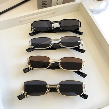 Популярные модные Маленькие прямоугольные женские роскошные солнцезащитные очки, брендовая дизайнерская обувь, винтажные мужские солнцезащитные очки в стиле панк, оттенки UV400