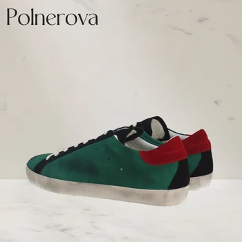 Зеленая Замшевая Повседневная обувь в деловом стиле, Дизайнерская обувь в Потертом стиле, Лаконичная Модная Мужская обувь на шнуровке Смешанного Цвета, Красный Хвост, Повседневная Мужская Обувь