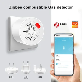 Подключаемый к ЕС детектор утечки газа Tuya Smart Zigbee Беспроводной датчик утечки сжиженного природного газа метана для бытовой кухонной сигнализации