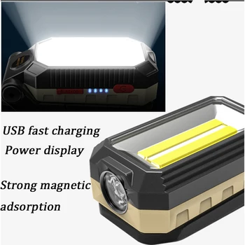 Портативный светодиодный фонарик C2, Перезаряжаемый через USB, Рабочий фонарь COB, Регулируемый Водонепроницаемый Фонарь для кемпинга, Дизайн Магнита, Индикатор питания