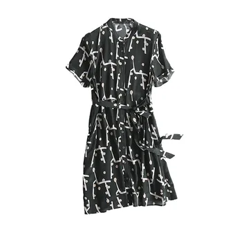 Шелковое платье Silviye с французским принтом и коротким рукавом, женское платье с поясом из шелка тутового цвета, облегающее платье трапециевидной формы, новинка 2020 года